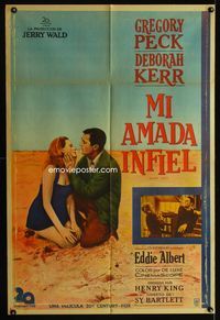 1m056 BELOVED INFIDEL Argentinean movie poster '59 romantic art of Gregory Peck & Deborah Kerr!