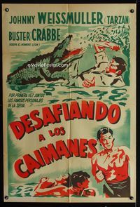 1m187 SWAMP FIRE Argentinean movie poster R50s artwork of Johnny Weissmuller & Buster Crabbe!