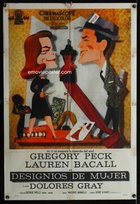 1m072 DESIGNING WOMAN Argentinean '57 best art of Gregory Peck & Lauren Bacall by Jacques Kapralik!