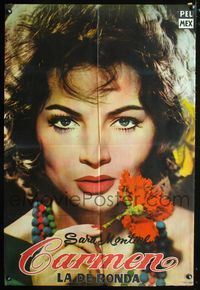 1m073 DEVIL MADE A WOMAN Argentinean poster '61 super close up of sexiest Sara Montiel with rose!