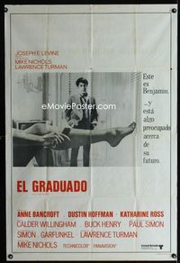1m082 GRADUATE Argentinean poster '68 classic image of Dustin Hoffman & Anne Bancroft's sexy leg!