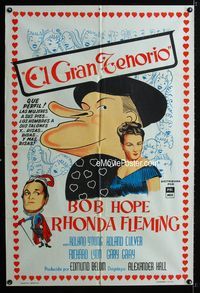 1m083 GREAT LOVER Argentinean movie poster R50s great artwork of Bob Hope & Rhonda Fleming!