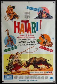 1m087 HATARI Argentinean movie poster '62 John Wayne, Howard Hawks, great artwork images of Africa!