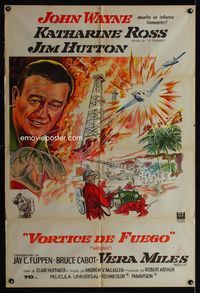 1m089 HELLFIGHTERS Argentinean movie poster '69 artwork of John Wayne as fireman Red Adair!