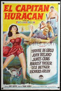 1m094 HURRICANE SMITH Argentinean movie poster '52 sexy tropical babe Yvonne De Carlo!