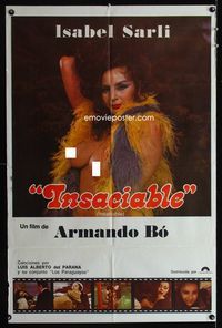 1m098 INSACIABLE Argentinean movie poster '76 sexy naked Isabel Sarli wearing only a feather boa!