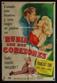 1m102 JIGSAW Argentinean movie poster '49 art of Franchot Tone manhandling Jean Wallace!
