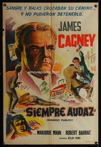 1m103 JOHNNY COME LATELY Argentinean movie poster R50s cool artwork of James Cagney!