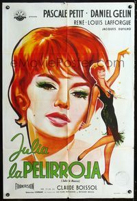 1m104 JULIE THE REDHEAD Argentinean movie poster '63 best artwork of sexiest Pascale Petit!