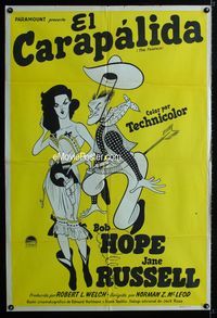 1m142 PALEFACE Argentinean poster '48 great Hirschfeld-like art of Bob Hope & sexy Jane Russell!