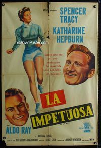 1m144 PAT & MIKE Argentinean poster '52 art of Spencer Tracy, sexy Katharine Hepburn & Aldo Ray!