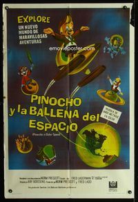 1m148 PINOCCHIO IN OUTER SPACE Argentinean movie poster '65 great sci-fi cartoon artwork!