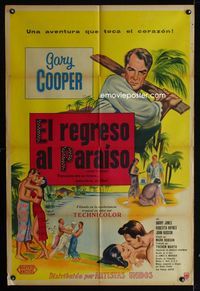 1m156 RETURN TO PARADISE Argentinean movie poster '53 Gary Cooper, from James A. Michener's story!