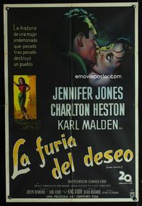 1m166 RUBY GENTRY Argentinean poster '53 super sleazy bad girl Jennifer Jones & Charlton Heston!