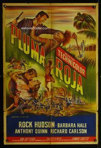 1m174 SEMINOLE Argentinean poster R50s art of Rock Hudson fighting Natrive American, Budd Boetticher