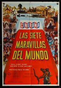 1m175 SEVEN WONDERS OF THE WORLD Argentinean movie poster '56 famous landmarks in Cinerama!