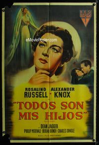 1m179 SISTER KENNY Argentinean movie poster '46 three artwork images of nurse Rosalind Russell!