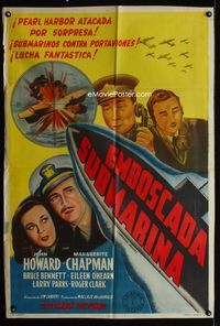 1m184 SUBMARINE RAIDER Argentinean movie poster '42 Yanks saving Pearl Harbor from the Japanese!