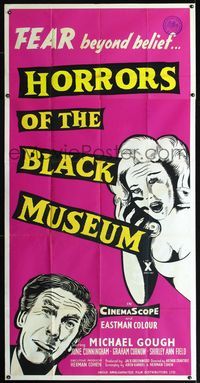 1m412 HORRORS OF THE BLACK MUSEUM English three-sheet '59 June Cunningham has FEAR beyond belief!