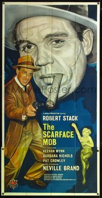 1m553 SCARFACE MOB English three-sheet '62 wonderful stone litho art of Robert Stack as Elliot Ness!