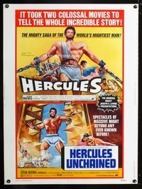 1n130 HERCULES/HERCULES UNCHAINED Thirty by Forty poster '73 world's mightiest man Steve Reeves!