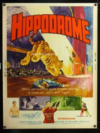 1n131 HIPPODROME Thirty by Forty movie poster '61 cool artwork of escaped tiger on circus stage!