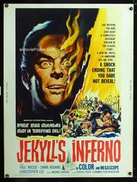 1n268 TWO FACES OF DR. JEKYLL 30x40 '60 Jekyll's Inferno, cool burning face art by Reynold Brown!