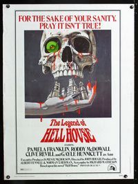 1n152 LEGEND OF HELL HOUSE Thirty by Forty poster '73 great skull & haunted house artwork image!