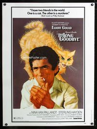 1n155 LONG GOODBYE style B 30x40 poster '73 great art of Elliott Gould smoking with cat on shoulder!