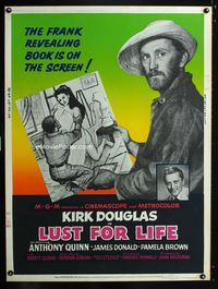 1n158 LUST FOR LIFE 30x40 '56 different image of Kirk Douglas as Vincent Van Gogh holding painting!
