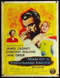 1n168 MAN OF A THOUSAND FACES 30x40 '57 art of James Cagney as Lon Chaney Sr. by Reynold Brown!