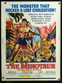 1n174 MINOTAUR Thirty by Forty poster '61 art of gladiator Bob Mathias & sexy Rosanna Schiaffino!