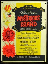 1n177 MYSTERIOUS ISLAND Thirty by Forty poster '61 Ray Harryhausen, Jules Verne, different art!