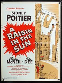 1n214 RAISIN IN THE SUN Thirty by Forty movie poster '61 from Lorraine Hansberry's novel!