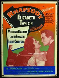 1n219 RHAPSODY Thirty by Forty '54 great romantic image of Elizabeth Taylor & Vittorio Gassman!