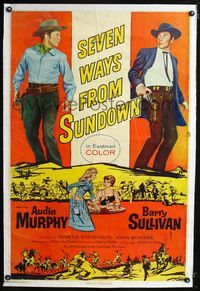 1n227 SEVEN WAYS FROM SUNDOWN Thirty by Forty '60 full-length cowboys Audie Murphy & Barry Sullivan!