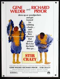 1n248 STIR CRAZY 30x40 '80 Gene Wilder & Richard Pryor wearing chicken suits, directed by Poitier!