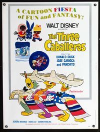 1n264 THREE CABALLEROS Thirty by Forty movie poster R77 Donald Duck, Panchito & Joe Carioca!