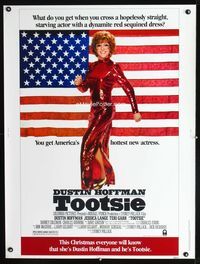1n265 TOOTSIE Thirty by Forty movie poster '82 Dustin Hoffman in drag by American Flag!