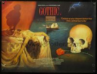 1n031 GOTHIC British quad movie poster '87 Ken Russell, wild skull & rose artwork by Dufficey!