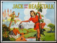 1n041 JACK & THE BEANSTALK stage play British quad '30s stone litho art of female Jack & giant!