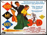 1n044 KISS ME KATE advance British quad movie poster R2000 3-D, Howard Keel spanks Kathryn Grayson!