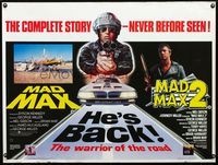 1n048 MAD MAX/MAD MAX 2: THE ROAD WARRIOR British quad movie poster '80s George Miller, Mel Gibson
