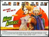 1n050 MARS ATTACKS! British quad '96 Jack Nicholson, Tim Burton, best Philip Castle sci-fi art!