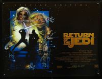 1n070 RETURN OF THE JEDI DS advance British quad poster R97 George Lucas classic, Drew Struzan art!