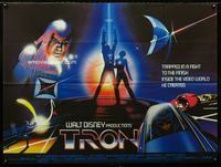 1n088 TRON British quad movie poster '82 Walt Disney sci-fi, Jeff Bridges, cool different art!