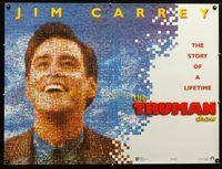 1n089 TRUMAN SHOW DS teaser British quad poster '98 really cool mosaic art of Jim Carrey, Peter Weir