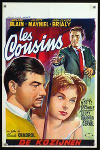 1o253 COUSINS Belgian movie poster '59 Claude Chabrol, art of Gerard Blain & Juliette Mayniel!