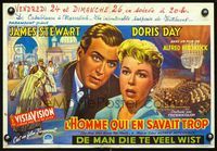1o258 MAN WHO KNEW TOO MUCH Belgian '56 Alfred Hitchcock, cool art of Jimmy Stewart & Doris Day!