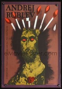 1o432 ANDREI RUBLEV Czech 23x33 poster R87 Andrei Tarkovsky, wild candle-in-head art by Zaissis!